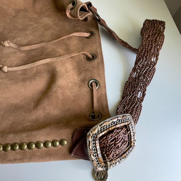 leather rock Bags Lr Leather Rock Drawstring Boho Brown Suede Bag